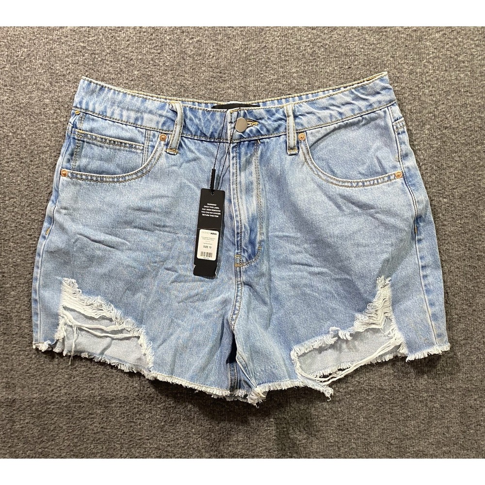 Fashion Nova Juniors Medium Wash Cut Off Jean Shorts Size 13 NWT FN319735
